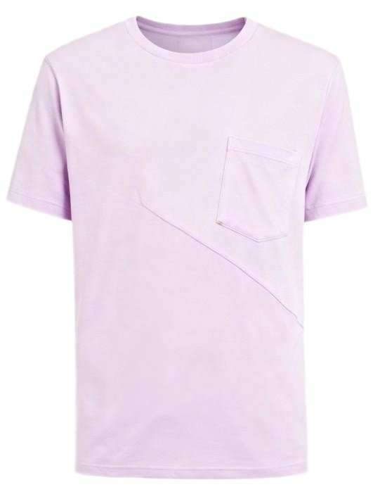 Men's Light Purple T - Shirt with Asymmetric Pocket and Seam Detail