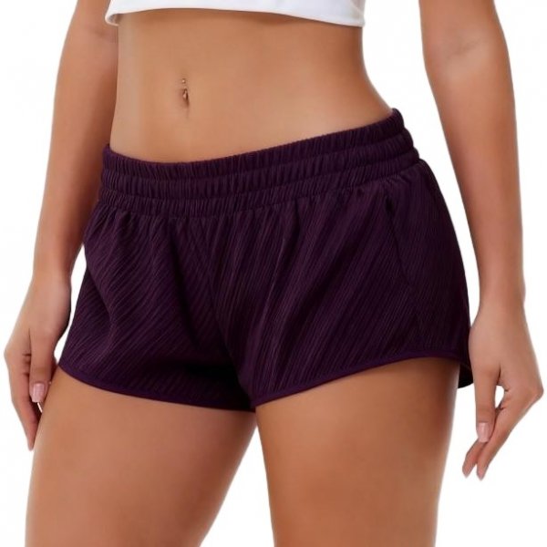 Women's Purple Textured High-Waisted Athletic Shorts