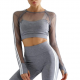 Women's Grey Mesh Long-Sleeve Crop Top and High-Waisted Leggings Set