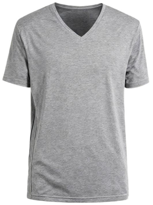 Men's Grey Heather V - Neck T - Shirt with Side Striped Panel
