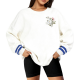 White Floral Embroidery Blue-Striped-Cuff Oversized Sweatshirt