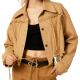 Tan Fringed Drawstring Cropped Jacket
