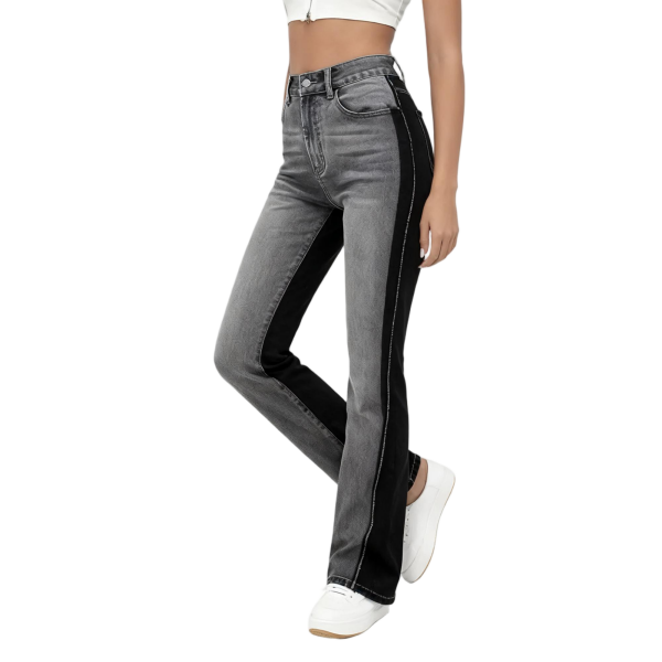 Gray & Black Stripe-Detail Flared Jeans