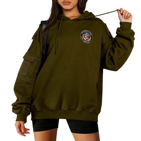 Olive Green Cargo Pocket Patch Hoodie