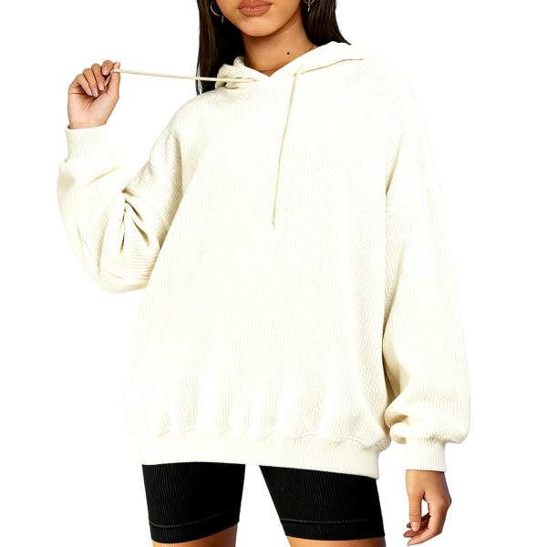 Cream Ribbed Texture Oversized Hoodie