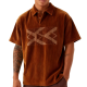 Brown Corduroy Geometric Print Polo Shirt