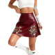 Burgundy Leather Rose Embroidery Flared Mini Skirt