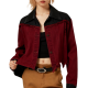 Burgundy & Black Color-Block Fringed Cropped Jacket