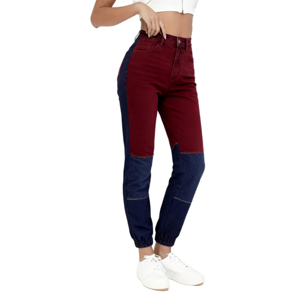 Burgundy & Navy Color-Block Jogger Jeans