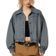 Light Blue Puff-Sleeve Cropped Denim Jacket