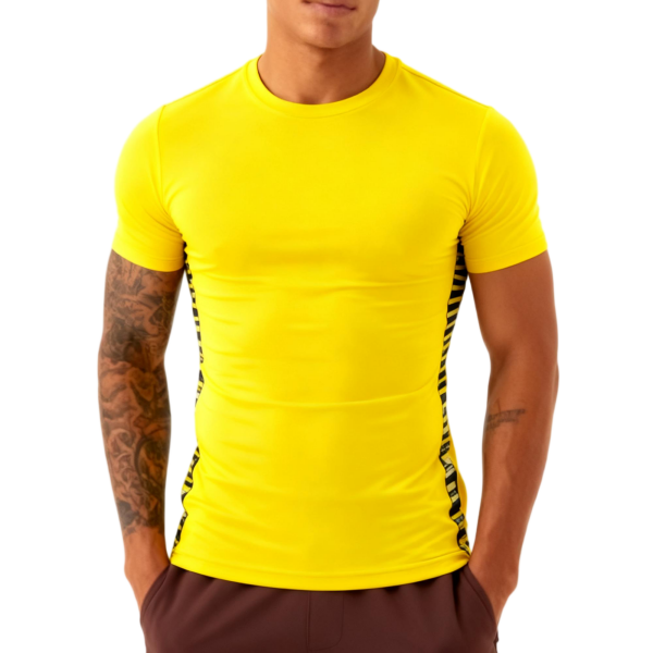 Yellow Fitted Side-Stripe Performance T-Shirt