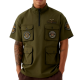 Olive Green Cargo Patch Half-Zip Short-Sleeve Shirt