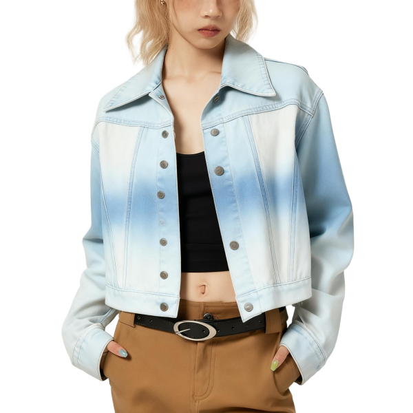 Light Blue Gradient Wash Cropped Denim Jacket