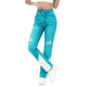 Turquoise & White Ripped Straight-Leg Jeans