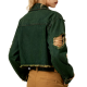 Dark Green Ripped Fringed Cropped Denim Jacket