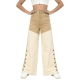 Beige & Tan Color-Block Button-Detail Wide-Leg Pants