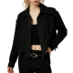 Black Fringed Cropped Denim Jacket