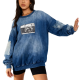 Blue Denim-Wash Camera Graphic Distressed Sweatshirt