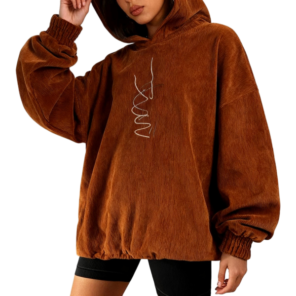 Brown Corduroy Embroidered Hoodie