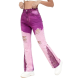 Purple & Pink Ripped Lace-Panel Flared Jeans